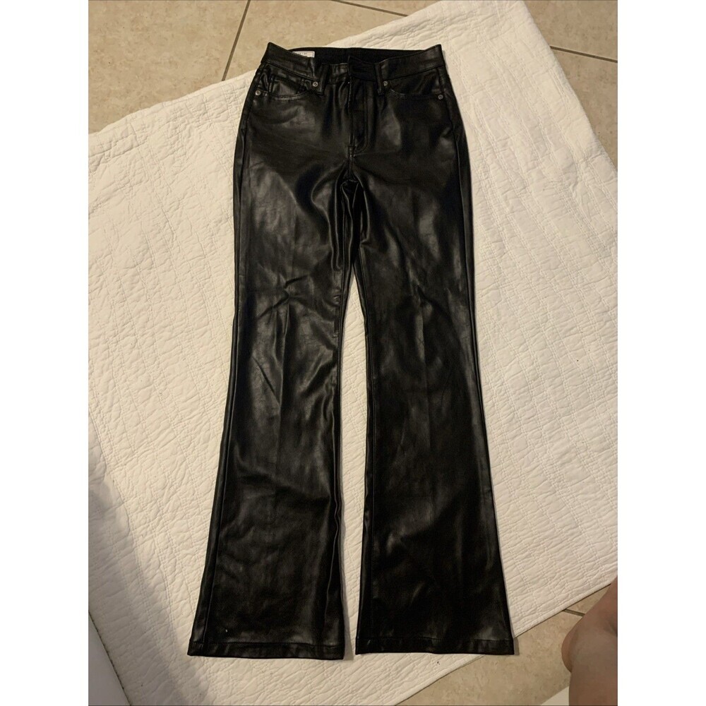 Gap Women's 25/0R Pants Black Solid Faux-Leather 70s Flare High Rice